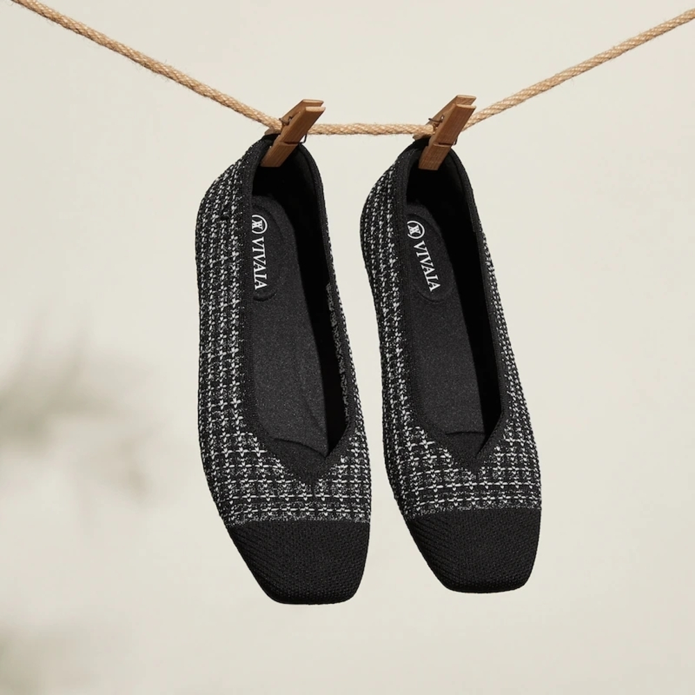 Black Tweed Knit Ballet Flats - Comfortable Women’s Shoes Size 10 (41.5)